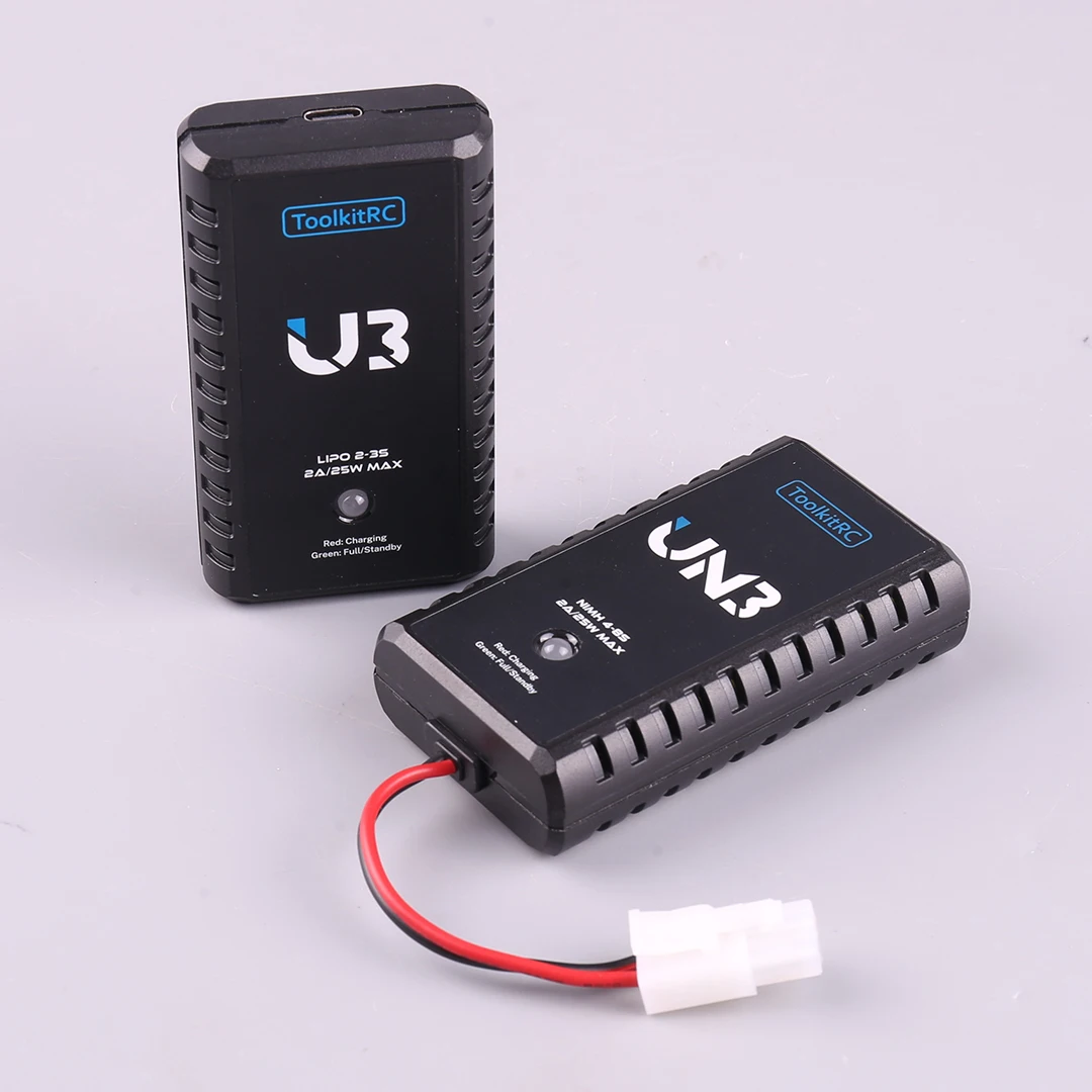 ToolkitRC U3 2-3S LiPo UN3 4-8S USB-C NiMh cargador de batería 2A 25W puerto de equilibrio carga directa para RC modelo FPV Drone coche avión