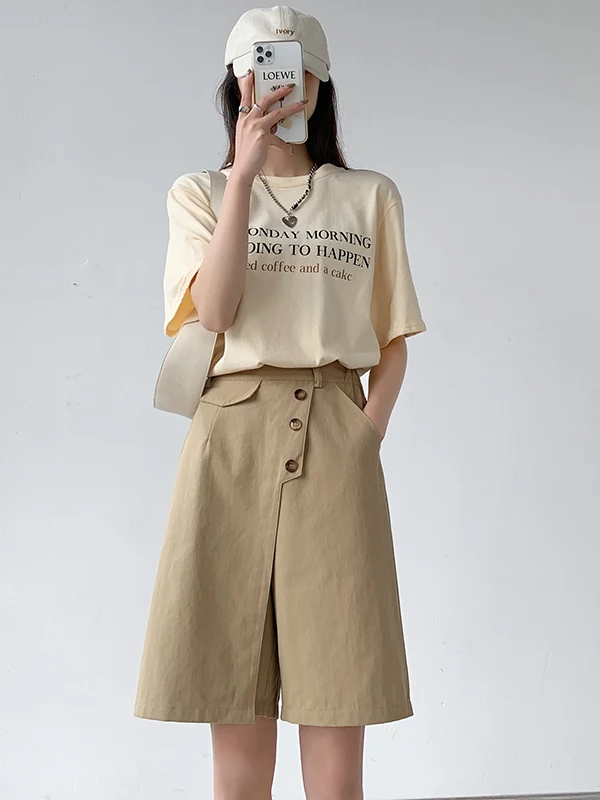 High Waist Wide Leg Pants Women's Summer Slimming Commute Versatile Multi-Pocket Large Size Wash Cotton Casual Five-Quarter S...