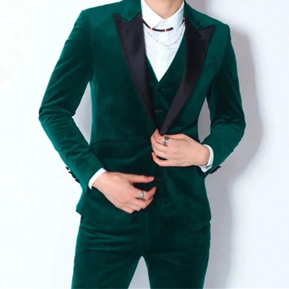 

2024 Green Tweed Elegant Men Suit Groom Tuxedo Prom Party Slim Fit Blazers Hombre High Quality Custom 3 Piece Set Costume Homme