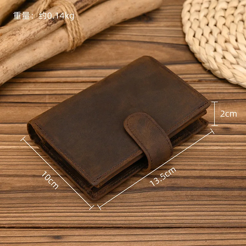 Vintage Crazy Horse leather wallet for men short style with coin pocket photo slot genuine cowhide bifold money clip