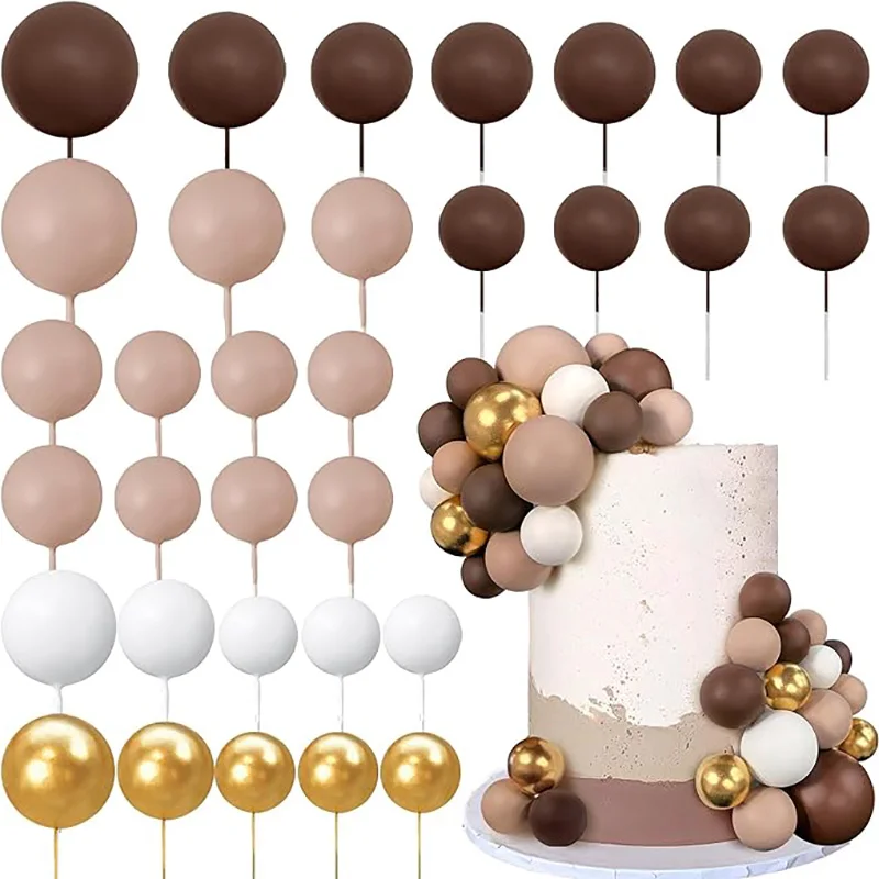 45pcs/set Coffee Gold Balls Cake Topper 2-4cm size Boho Birthday Cake Decor Ball for Baby Shower Wedding Party Cake Supplies