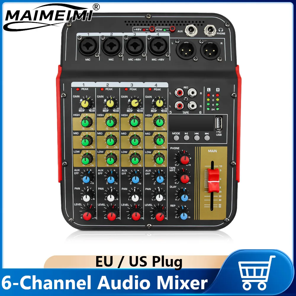 

With EU/ US Plug 6-Channel Audio Mixer Outdoor Conference Audio USB Bluetooth-compatible Reverb Audio processor Sing Live Sound