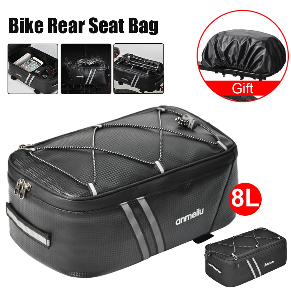 8L Bicycle Bags Rear Seat Rack Trunk Bag for Bike Saddle Bags Storage Case Pouch with Rain Cover Cycling Bag Bicycle Accessories