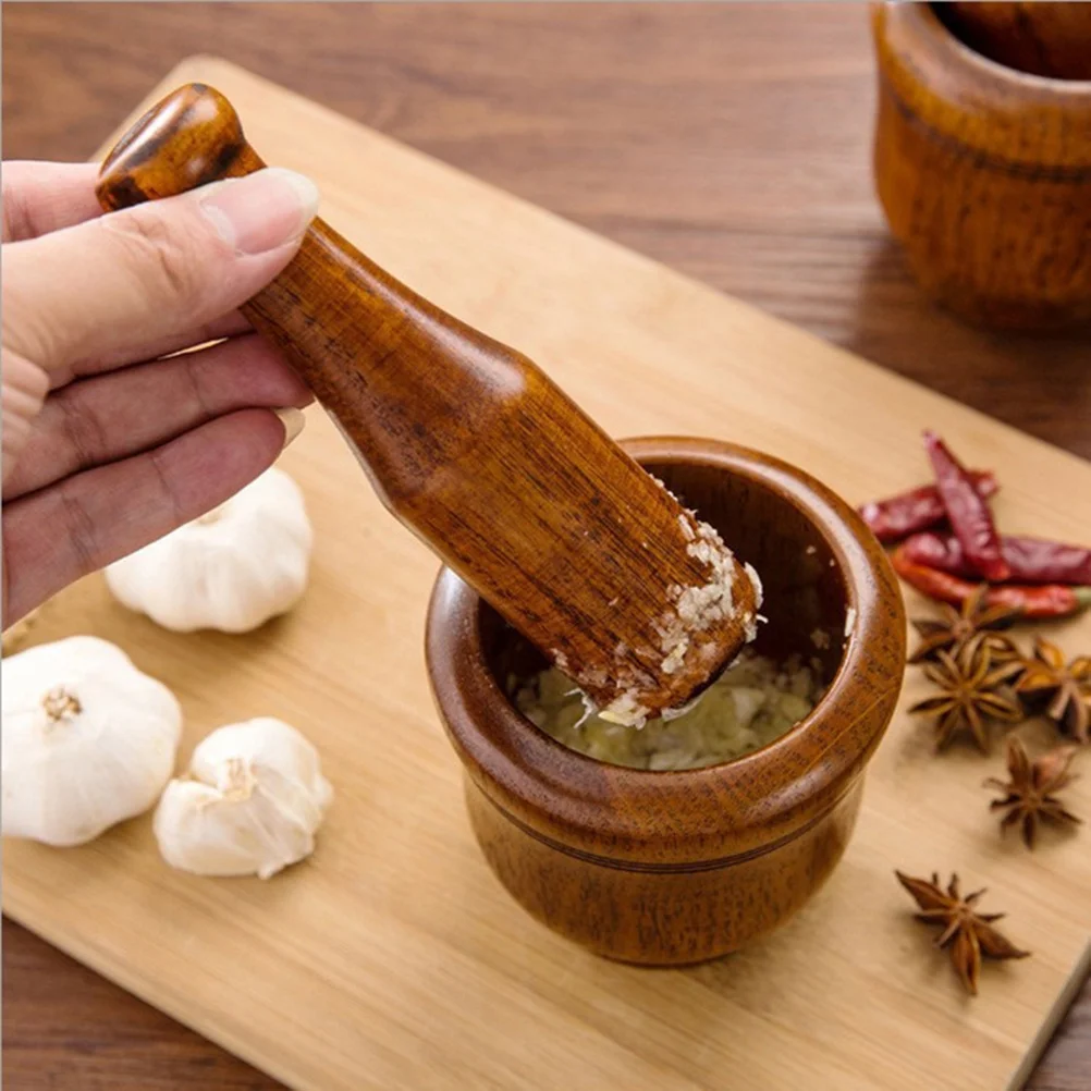 

Wooden Garlic Pounding Pot with Pedestal Bowl and Pestle Set for Kitchen Spice Grinding Ergonomic Easy Clean Modern Design