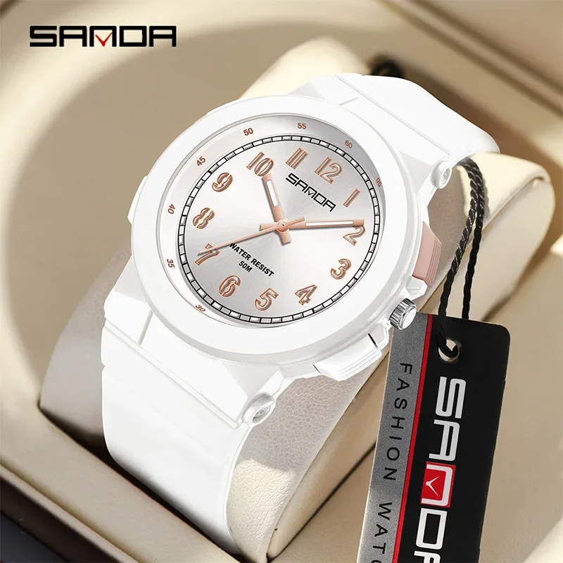 SANDA-Montre à Quartz pour Étudiant, Rose, Blanc, Bleu, Noir, Mode, Colorée, Shoous, Analogique, Bracelet en Silicone, Montres-Bracelets pour Garçon et Fille, 6194