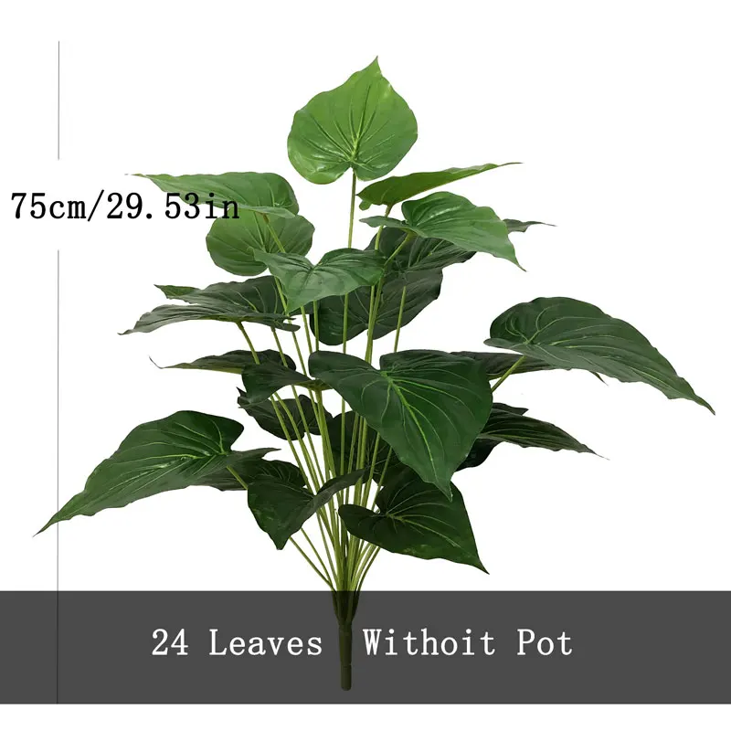 75cm 24 Heads Artificial Palm Tree Big Fake Monstera Plants Plastic Philodendron Leaves Green Turtle Leaf For Home Outdoor Decor