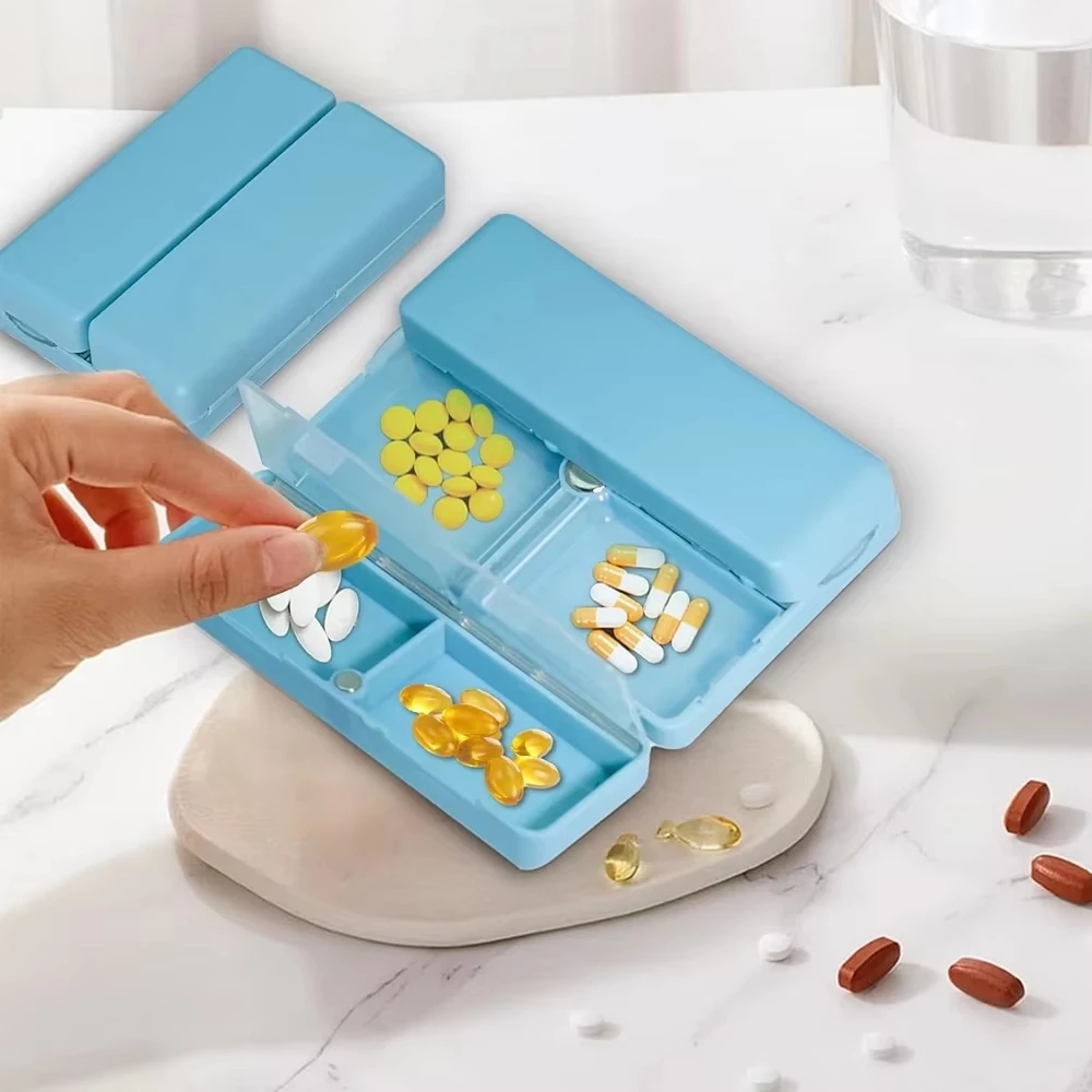 Organizador diário de comprimidos, 7 compartimentos, portátil, viagem, dobrável, tablets, bolsa, bolso, vitaminas, suplementos, suporte de medicação