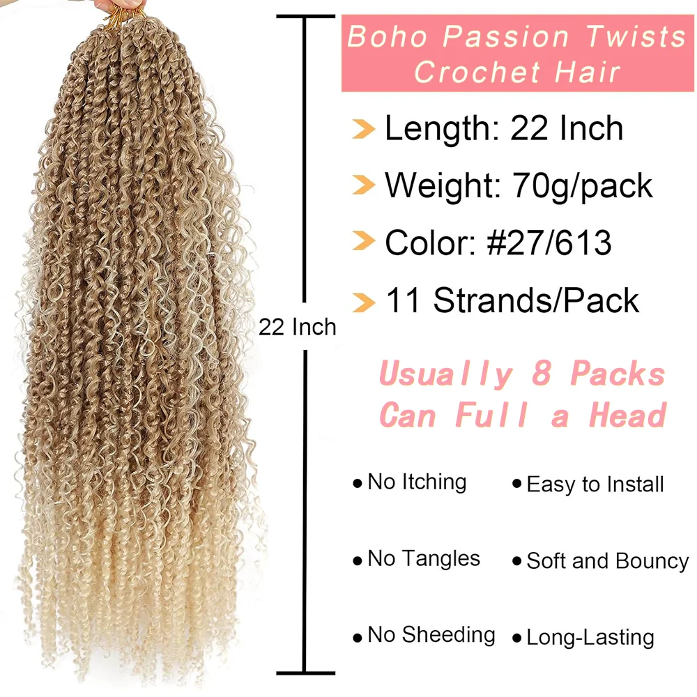 1/3/8 Packs Boho Style Passion Twist Hair 14-22inch Long Pre-Twisted Crochet Goddess Passion Twist Hair for Women Synthetic Hair