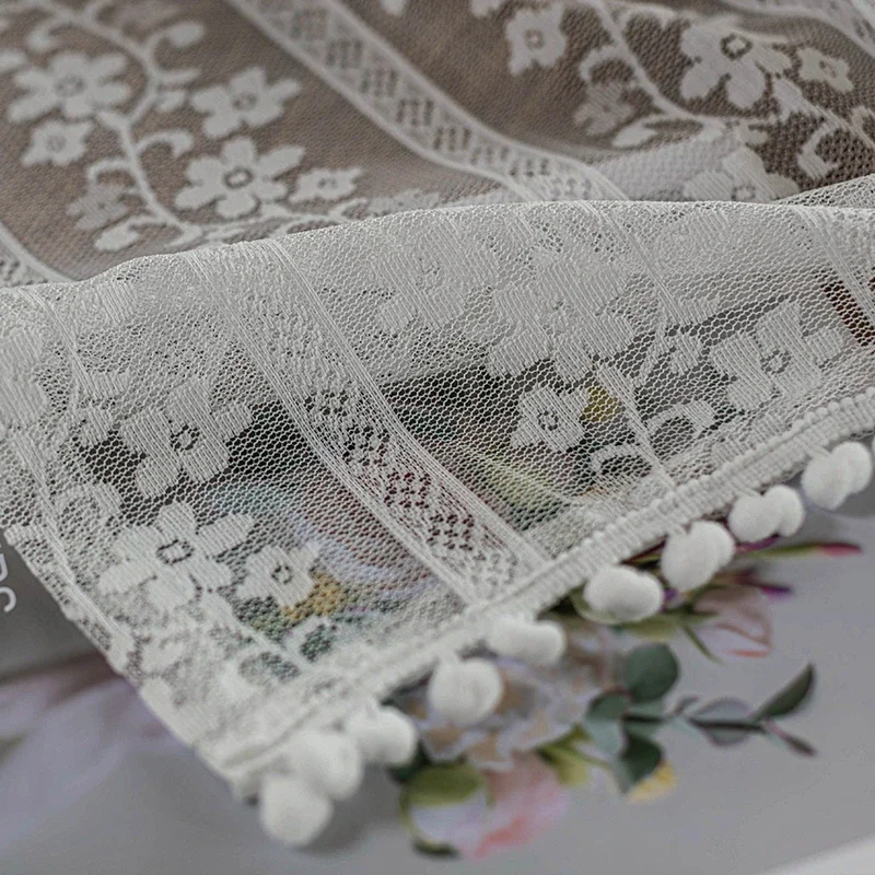 White Sheer Lace Curtain Valance for Cabinet Cafe Kitchen Delicate Floral Roman Short Half Bay Voile Home Decor Drapes