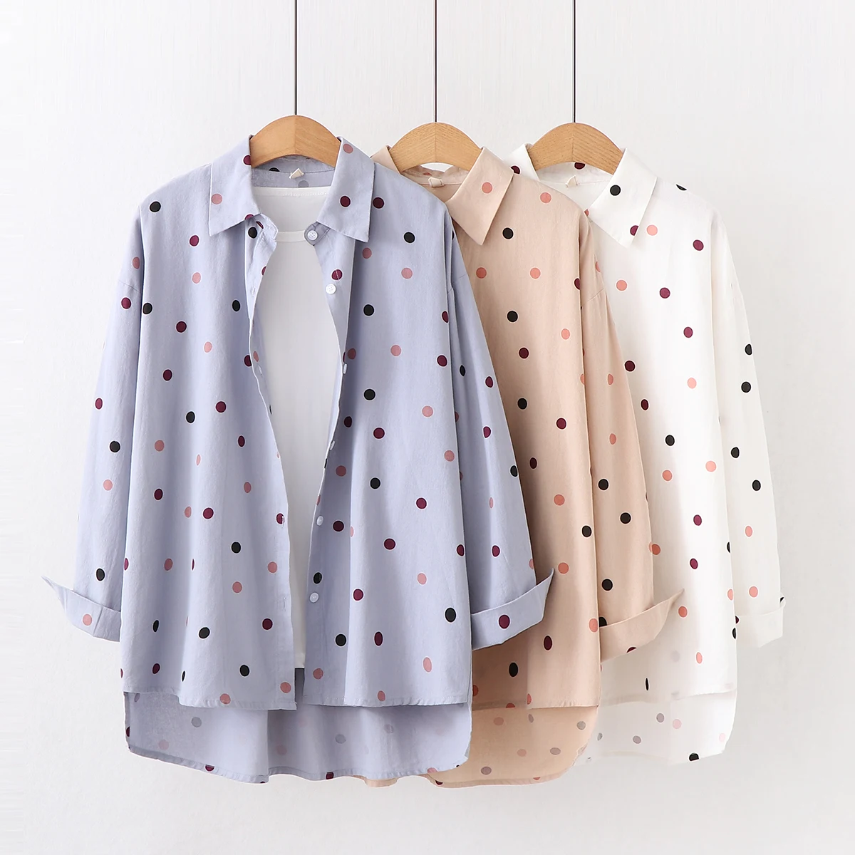 2023 New Casual Large Size Women Shirt Woman Polka Dot Print Shirts Long Sleeve Loose Ladies Blouse and Tops Lady Clothes Blusas