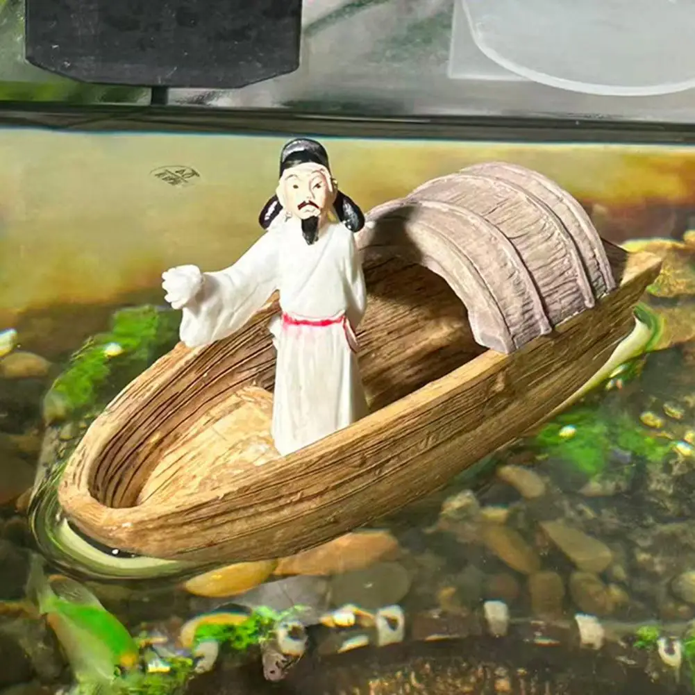 Li Bai Boat Fish Tank Decor Ancient Chinese Poet Li Bai Figurine for Fish Tank Decoration Miniature Statue for Aquarium Floating