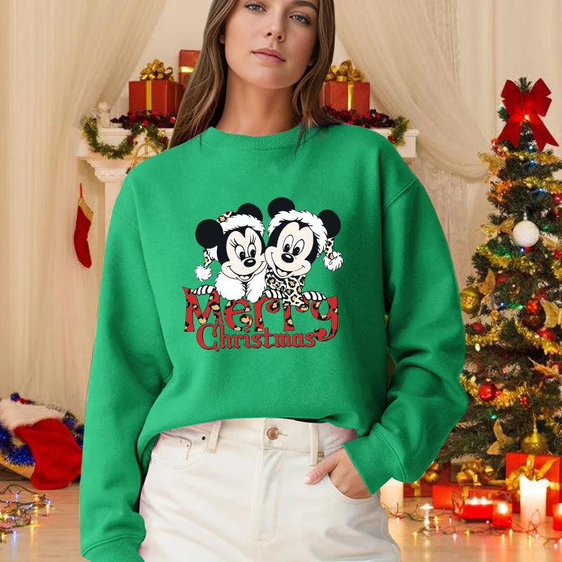 

Женская толстовка с принтом Микки и Минни с Рождеством, рождественский пуловер с длинными рукавами и круглым вырезом, рождественский подарок, одежда