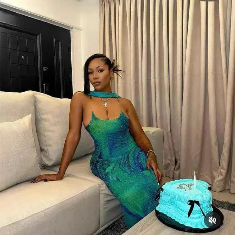 Printed Dress Sexy Deep V Halter Dress, New Plus-size Women's Dress for Summer in Europe and America