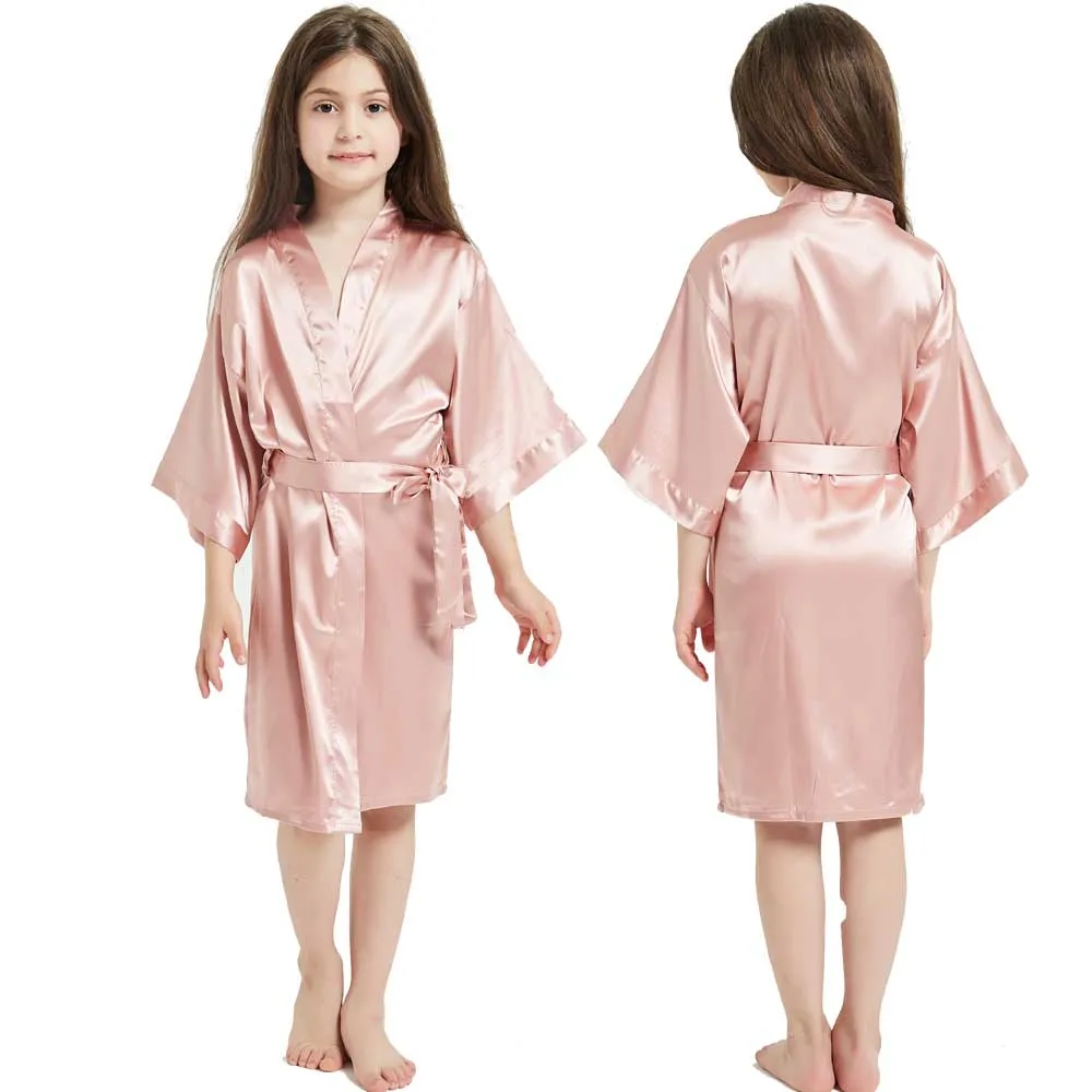 Kimono Girls Kids Bathrobe For Girls Toddle Baby Girls Silk Satin Bathrobe Pink Wedding Party Robes Spa Bathrobe Bridemaid Gowns