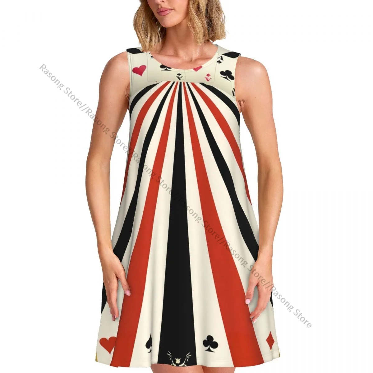 فستان سترة صيفي للسيدات من الآس أوف الماس أوراق اللعب على شكل قلوب وبستوني للنوادي فساتين نسائية بدون أكمام