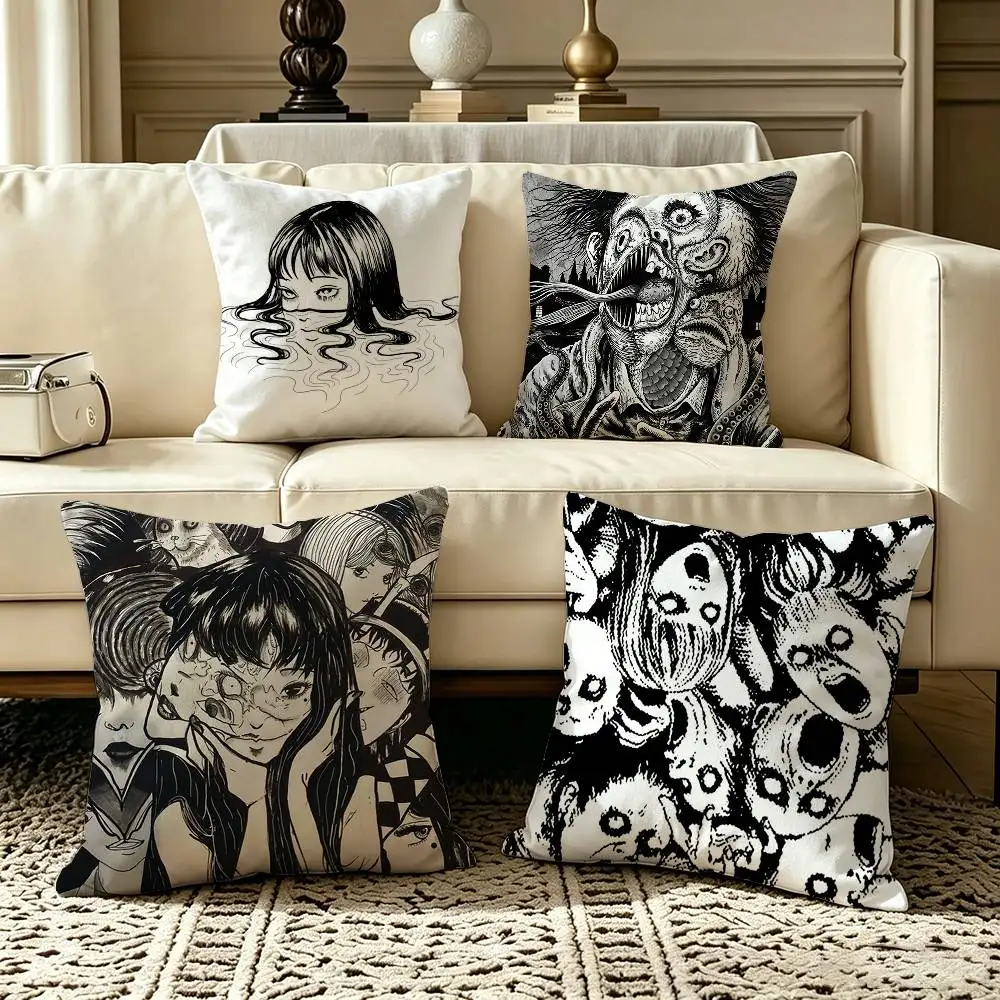 Junji Ito comics Plating  Pillow Case Square Double-Sided Sofa Cushion Cover Bedroom Bedside Pillow