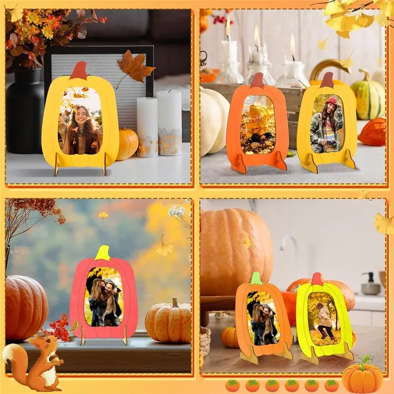 BEDW-12 Pcs Fall Crafts Wooden Pumpkin Picture Frames Thanksgiving Photo Frames Bulk For DIY Crafts Autumn Decor