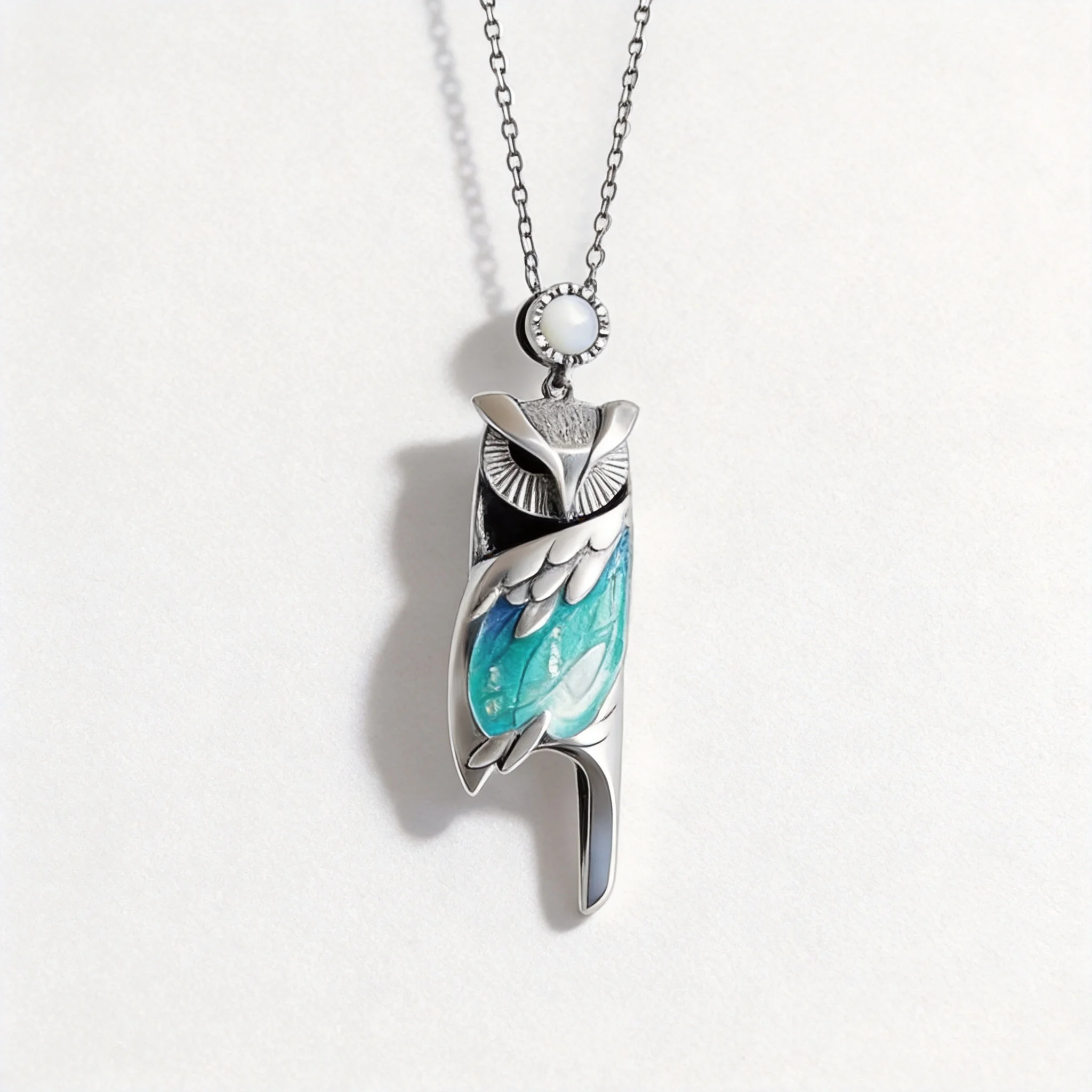 Unique Chinese Style Lucky Glow In Dark Enamel Owl Pendant Vintage Silver Tone Necklace Good Fortune Wisdom Protection Jewelry
