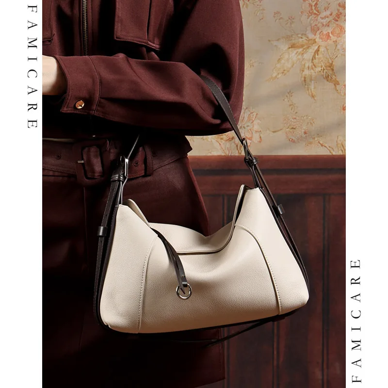 Casual Fashion Women Zipper Handbag Soft Genuine Leather Shoulder Bag Elegant Lady Large Capacity Daily Commute Crossbody Bags