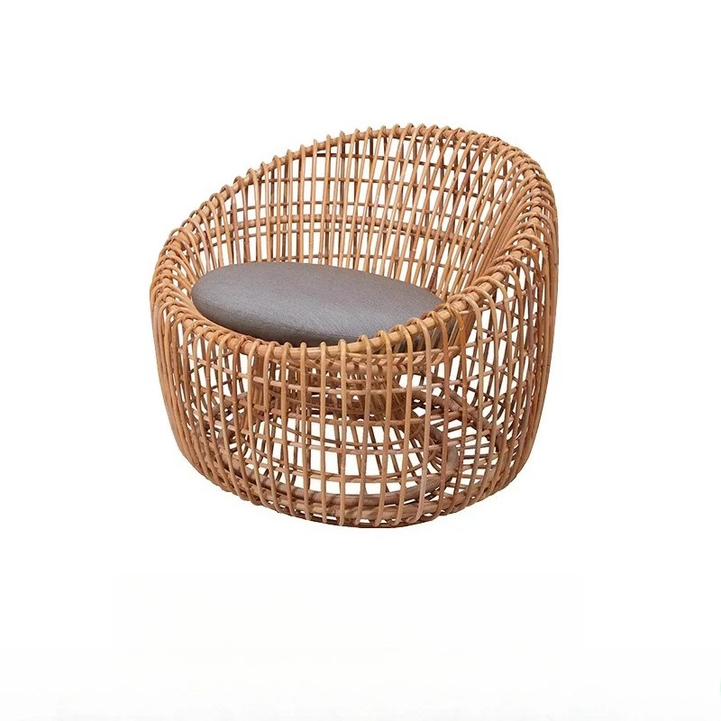 

Nordic outdoor sofa courtyard rattan, rain and sun protection, real rattan bird's nest small chair, natural rattan balcony villa