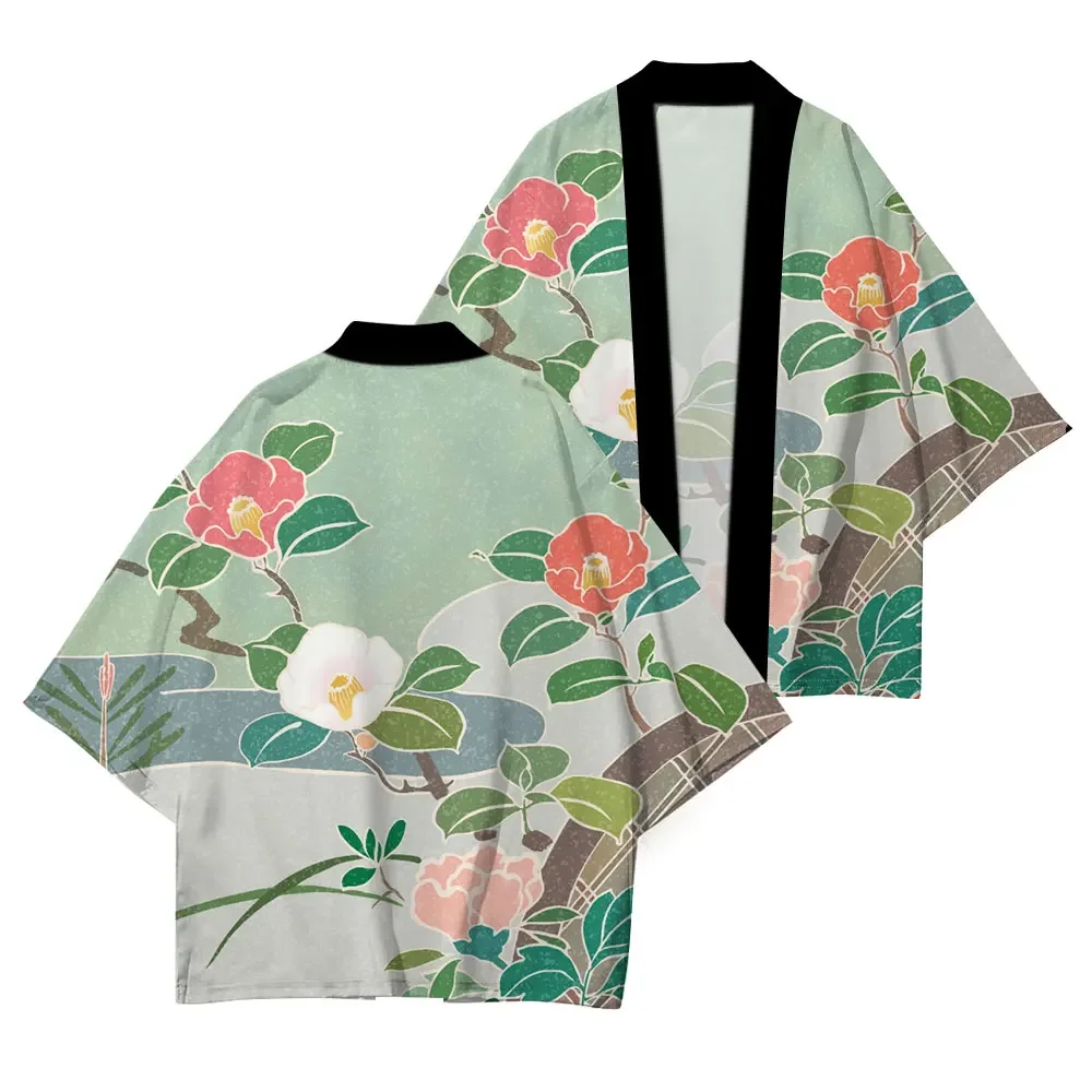 RANMARU KIMONO Men's Summer Short-sleeved Printed Shirt Shirt Fashion National Trend Harajuku Retro Cardigan and Clothing
