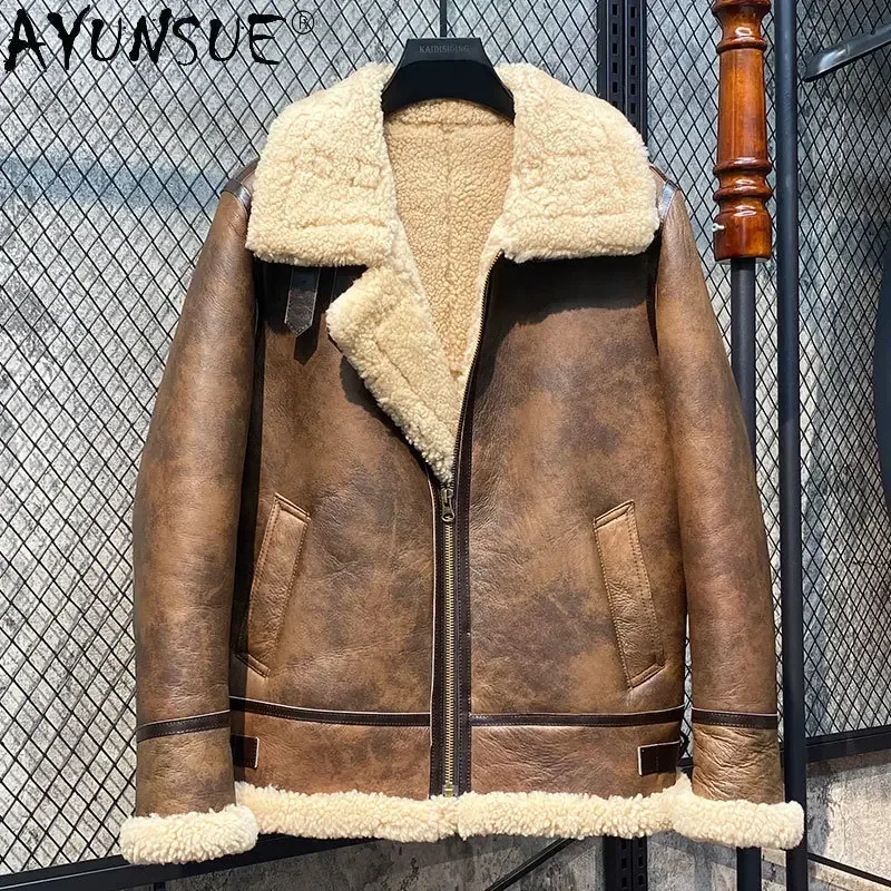 AYUNSUE Genuine Leather Men\'s Original Sheep Wool and Fur Real Fur Coat Men Jacket Winter 2022 Real Leather De Cuero Genuino FCY