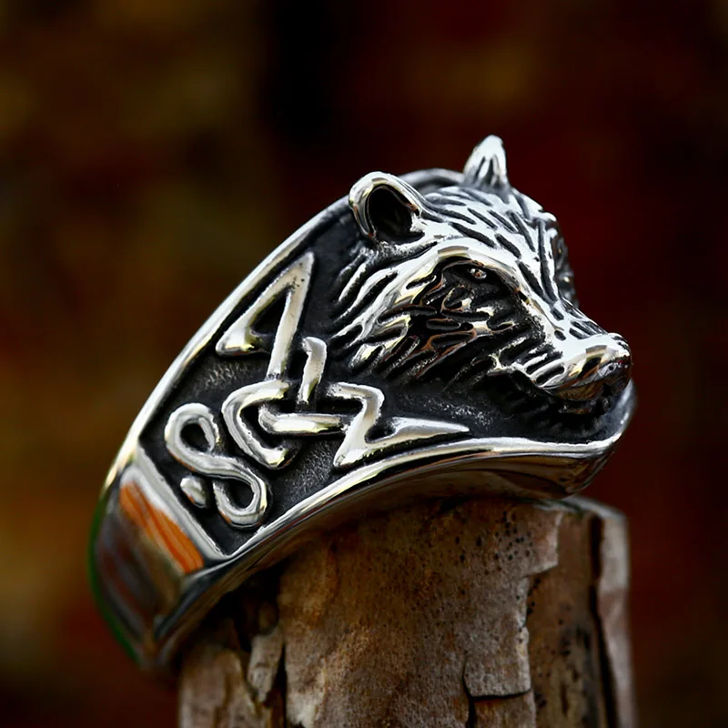 BEIER 316L Stainless Steel Viking Wolf Ring Animal Men\'s Ring 3D Embossing Ring High Polished Rock Jewelry Wholesale