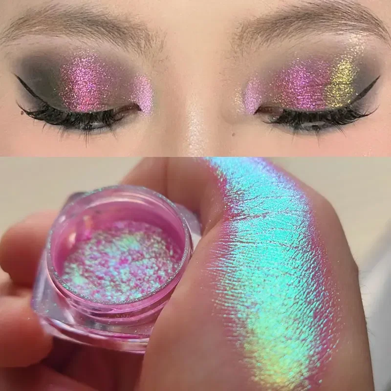 Glitter Eyeshadow Powder, Long Lasting Chrome Chameleon Holographic Eyeshadow Powder Pigment Eye Makeup per cosmetici da donna