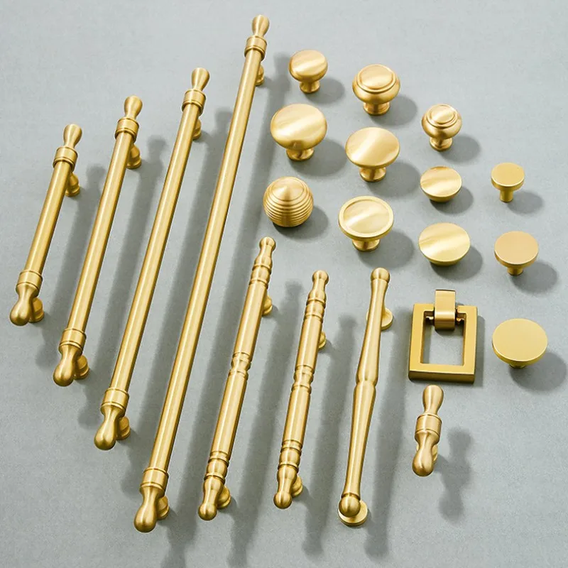 Brass Furniture Handles Modern Wardrobe Dresser Cupboard Cabinet Drawer Refrigerator Door Pulls Knobs Kitchen Cabinet Handles