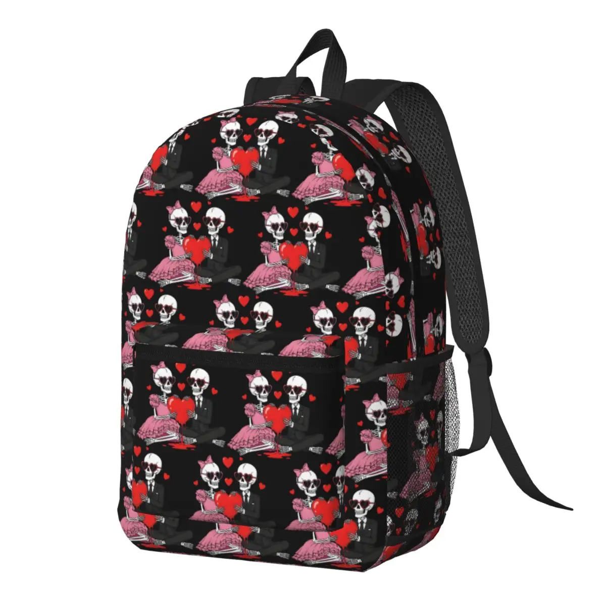 

Gothic Black Skeleton Hug A Heart Backpack Daypack Large Capacity Boys Girls BookBag School Bag Shoulder Bags for Men Women