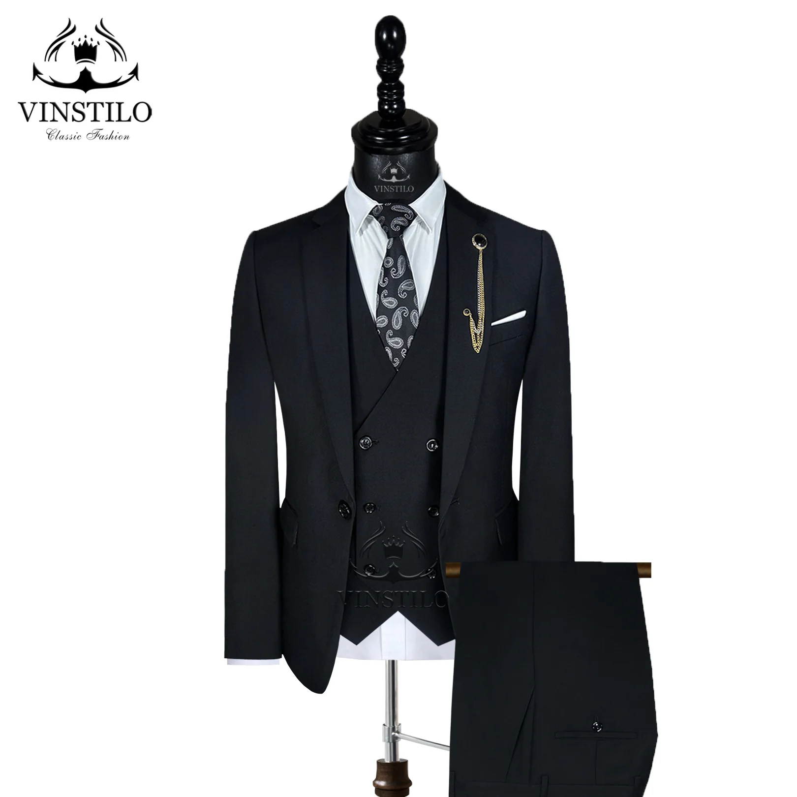 

VINSTILO Casual Men's Suit Slim Fit Business Clothing 2024 Blazer Vest Trouser 3pcs Man Superior Quality Groomsman Wedding Dress