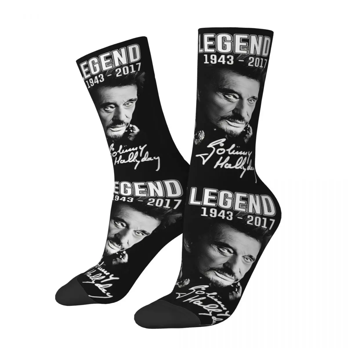 Autumn Winter Colorful Women Men Johnny Hallyday Socks France Rock Singer Breathable Crew Socks