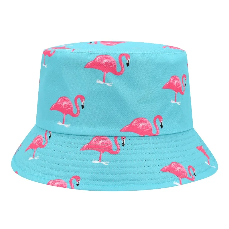 Flamingo Print Panama Women Men Summer Outdoor Sunscreen Bucket Hats Reversible Bob Hat Fishing Fisherman Gorras Sun Production view 2