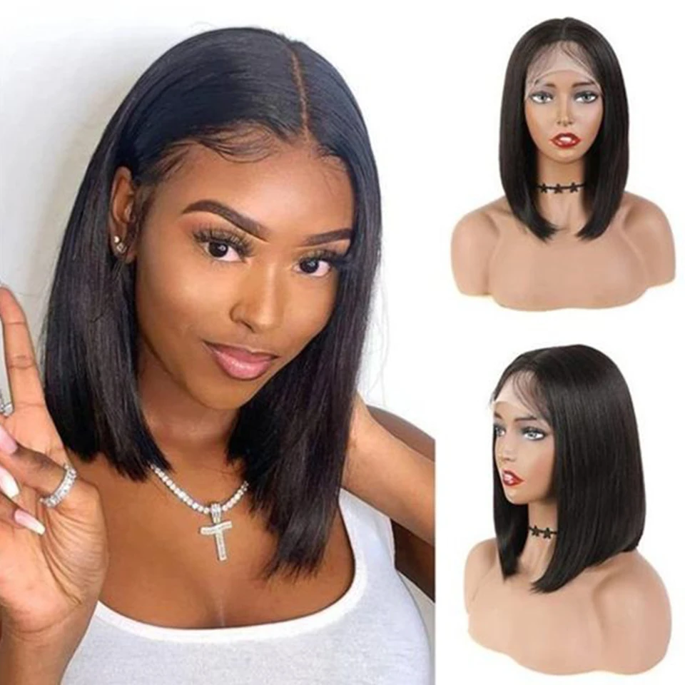 

Sleek Peruvian Straight Short Bob Wig 13*5*2 T Part Lace Front Wig Human Hair Wigs 180% Density Lace Front Human Hair Wigs