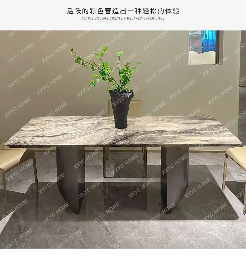 Cy Natural Marble Dining Table Modern Simple Home Restaurant Rectangle Luxury Stone Dining Table