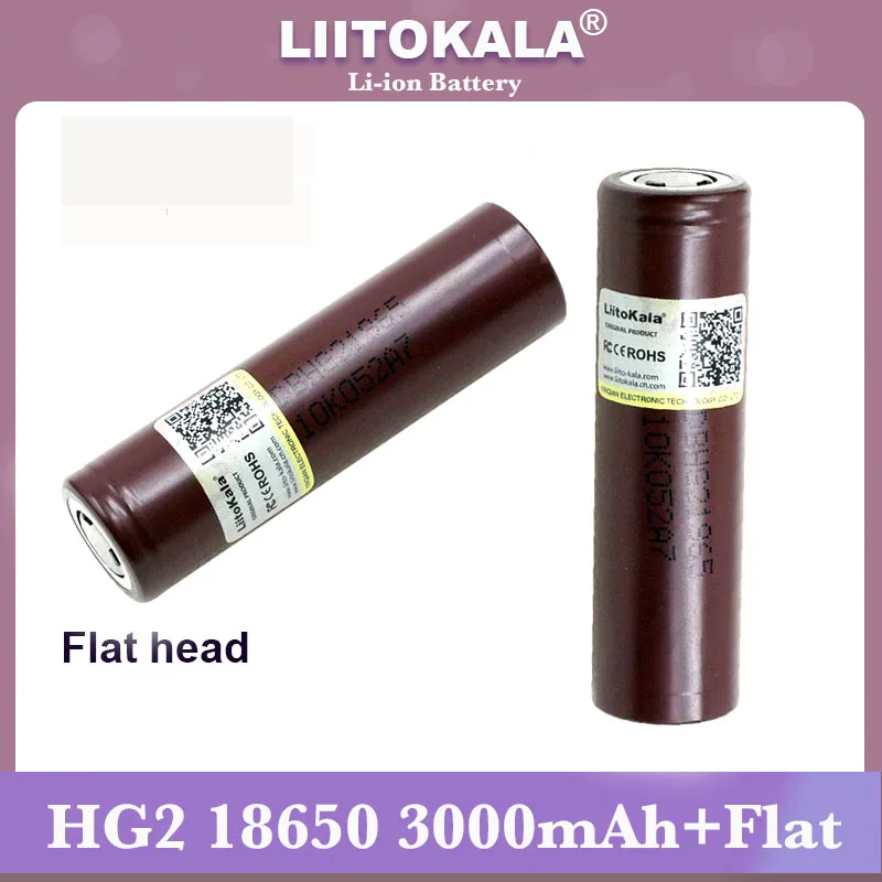 Hot Liitokala new HG2 18650 3000mAh battery 18650HG2 3.6V discharge 20A dedicated For hg2 batteries Flat head + DIY Nickel