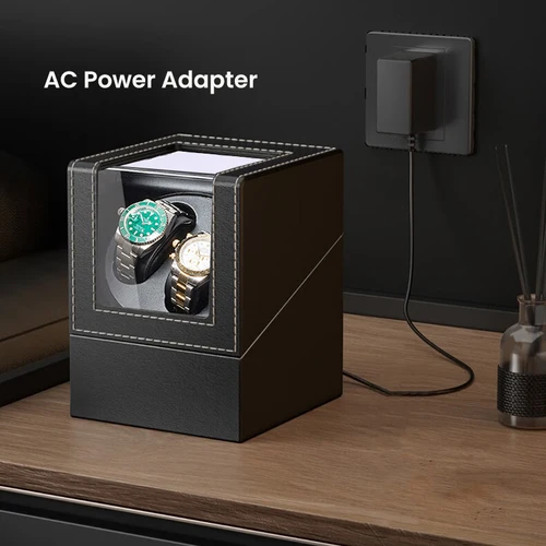 Imagen 2 del producto Bobinadora de reloj doble para relojes automáticos Bobinadora de reloj automática Caja de cuero Bobinadora de reloj de 2 ranuras para hombres con motor silencioso