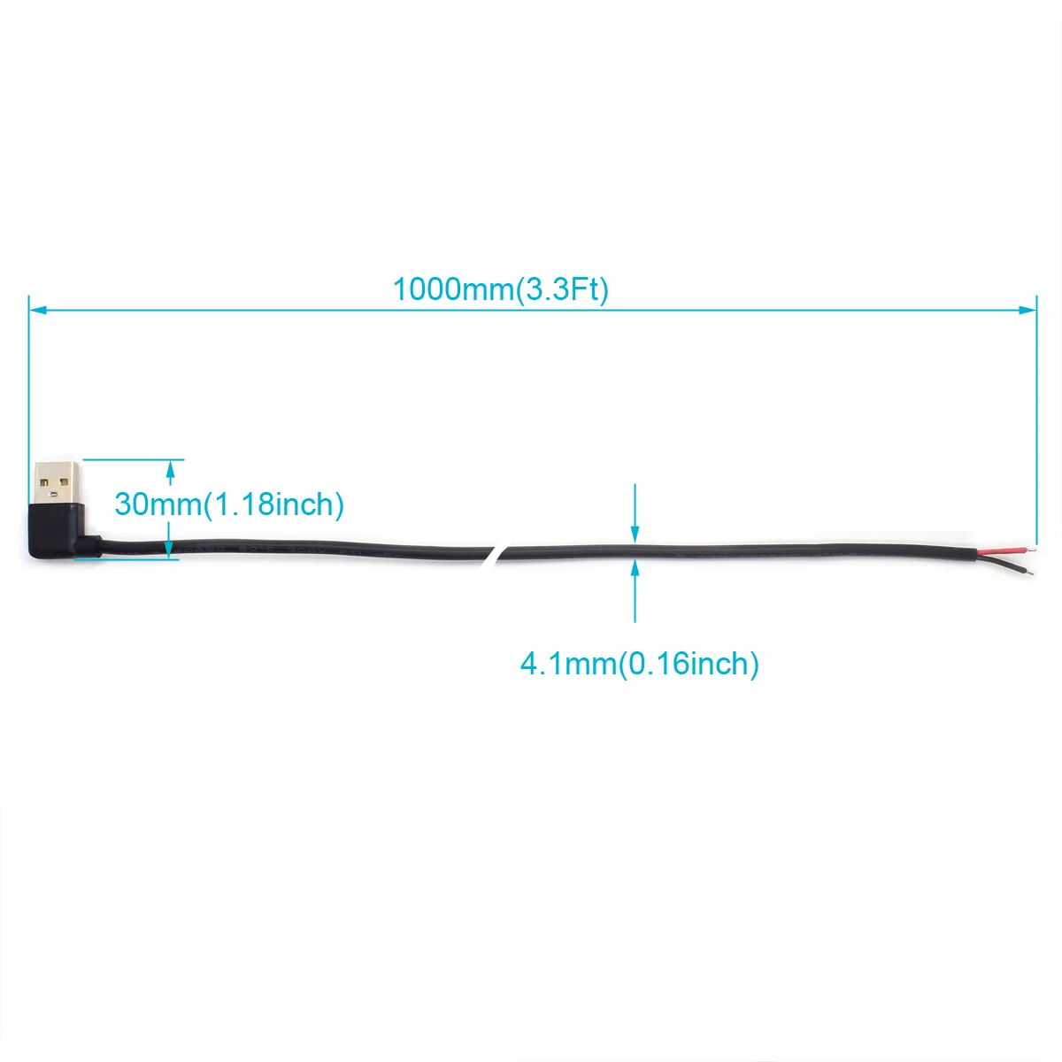 USB 2.0 haakse kabel 1M mannelijk naar 2-pins kale draad 5V 5A voor LED-voeding reparatieverlenging