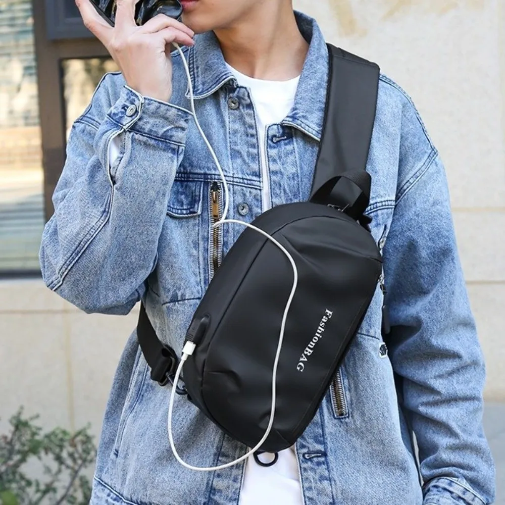 

PU Men's Chest Bag Solid Color Multifunctional Sling Shoulder Bag Large Capacity Adjustable Strap Male Crossbody Bag Daily