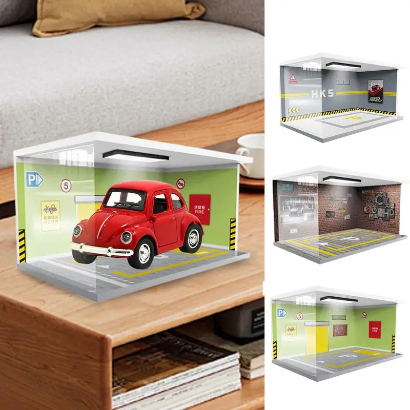 Car Garage Display Case Models Collector Light Up Display Stand Car Show Case Garage Scene Model Exquisite Car Parking Garage