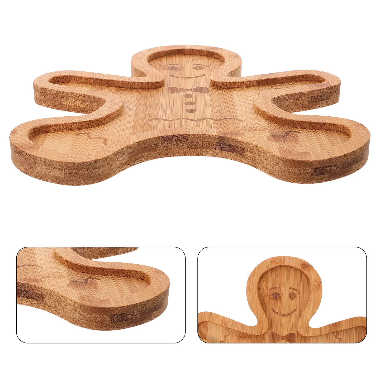 Christmas Gingerbread Man Bamboo Serving Platter Wood Tray Festive Snack Charcuterie Board Holiday Appetizer Xmas Table