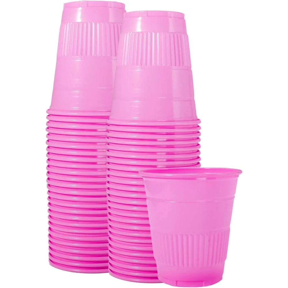 

US Shipping 50 Pack 5 oz Disposable Plastic Cups Pink Recyclable Tumblers for Dental Rinse Party Bathroom
