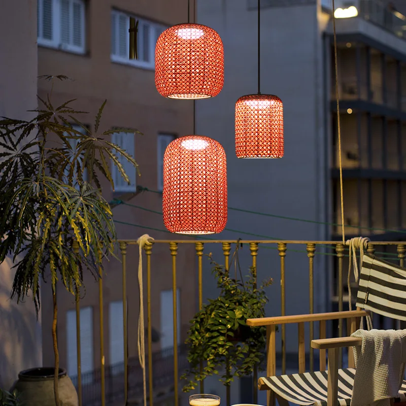 Outdoor Indoor chandelier waterproof garden light Handmade light Chinese modern villa hotel gatehouse red lantern Pendant Light
