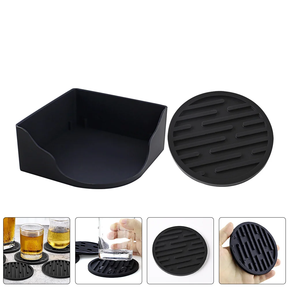 

8Pcs Round Silicone Coasters Black Non-Slip Heat Resistant Pads for Coffee Cups Office Desk Kitchen Table Black Coasters