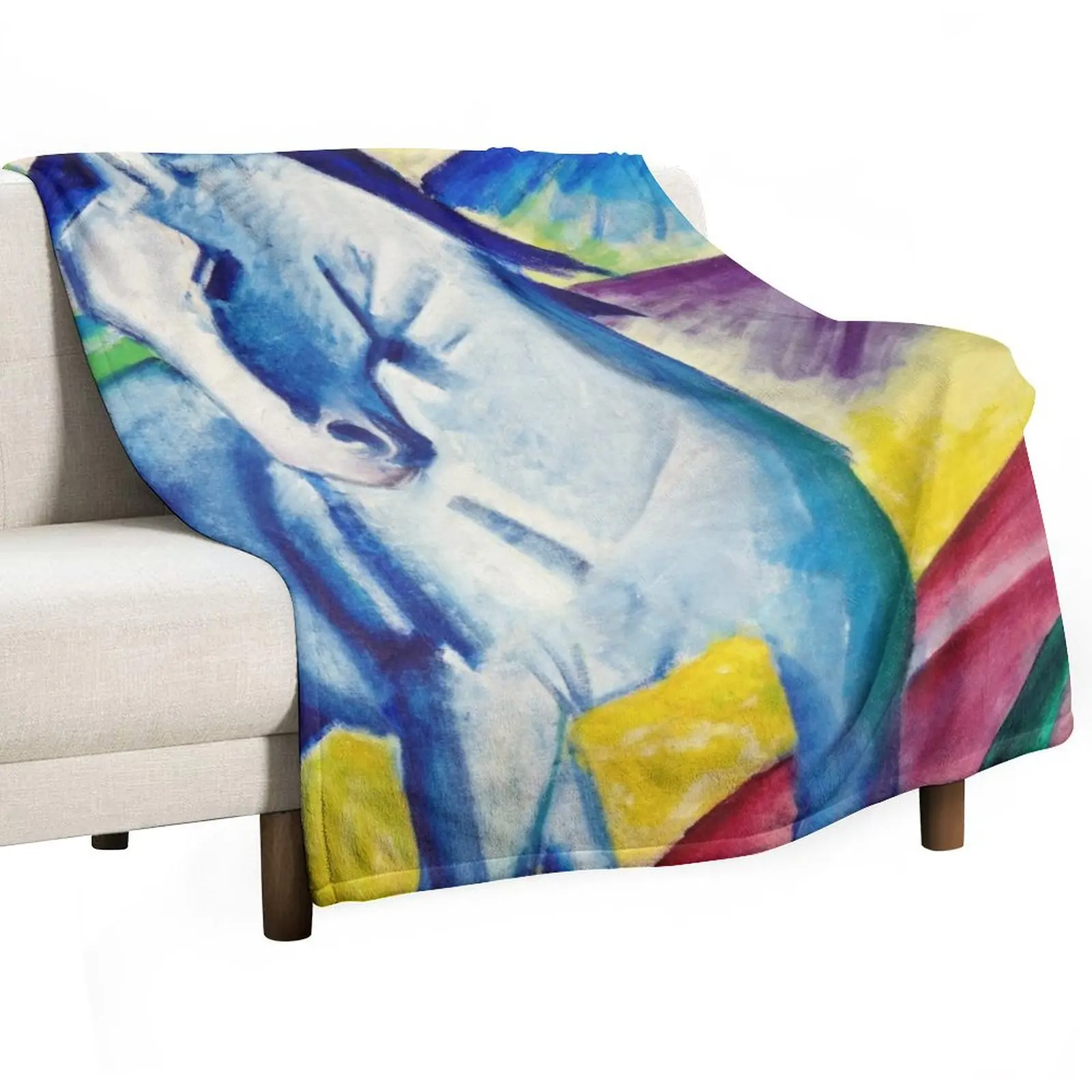 Franz Marc - Blue Horse Throw Blanket Flannel Beautifuls Sofas Decorative Throw Sofa Blankets
