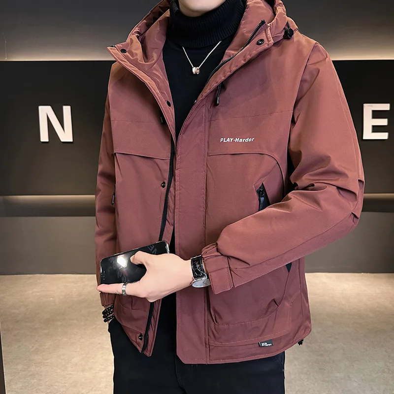 

Men's Autumn Winter New Hooded Men's Windbreaker with Cotton and Thickened Jacket Men's Fashionable Casual Cotton-padded Jacket