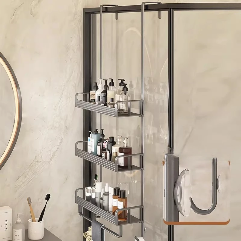 

Трехуровневая подвесная полка для душа со стеклянными дверцами, угловая настенная полка для ванной, корзина-органайзер для шампуня и мыла.