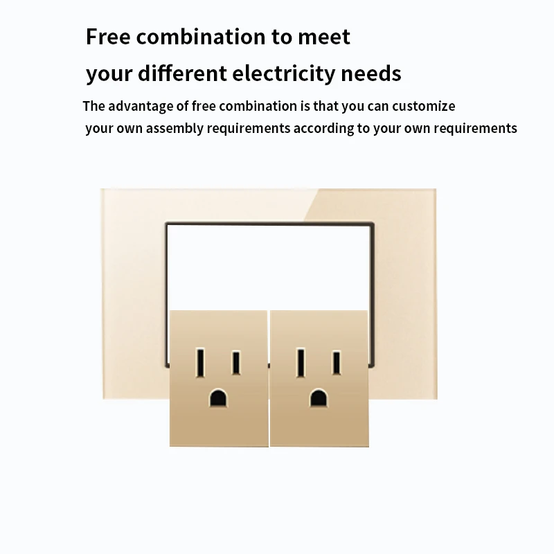 118 Gold Glass Plate Piano Key Reset Switch Thaimei Standard USB Wall Socket Smart Home Appliance Plug Adapter 2.1A Fast Charge