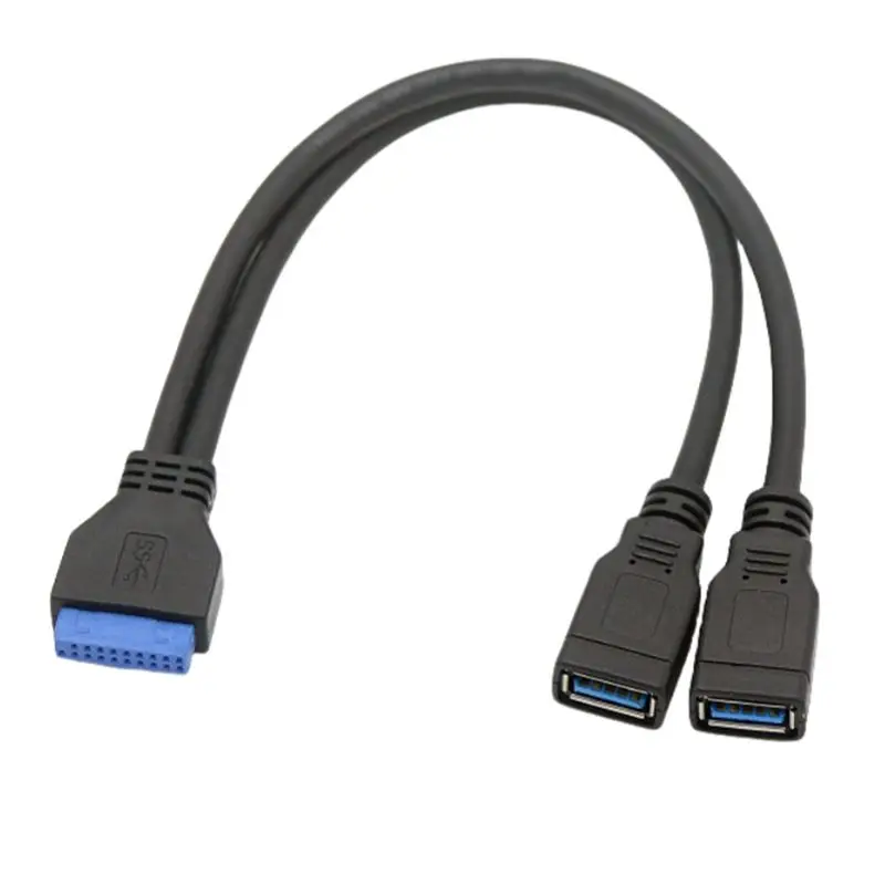 25cm Motherboard 19P/20Pin to Dual USB Data Cable USB3.0 20PIN Female to Dual Port USB Female Extension Cable All Copper Over 5G