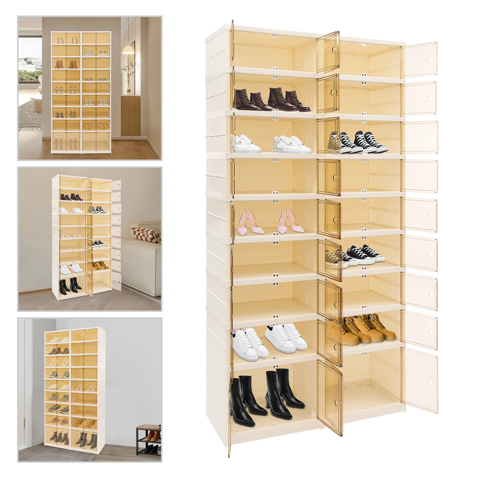 Scarpiera Pieghevole a 9 Livelli, Capacità 36 Paia, Scaffale per Scarpe in Plastica PP e PS per Soggiorni, Camere da Letto, Guardaroba